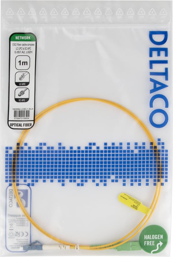 OS2 Fiberkabel, LC - SC, simplex, UPC/APC, 1,0 m