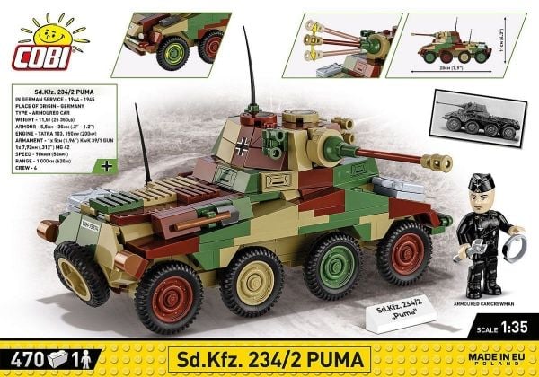 COBI 2287 byggsats 470 delar WWII Sd.Kfz. 234/2 Puma