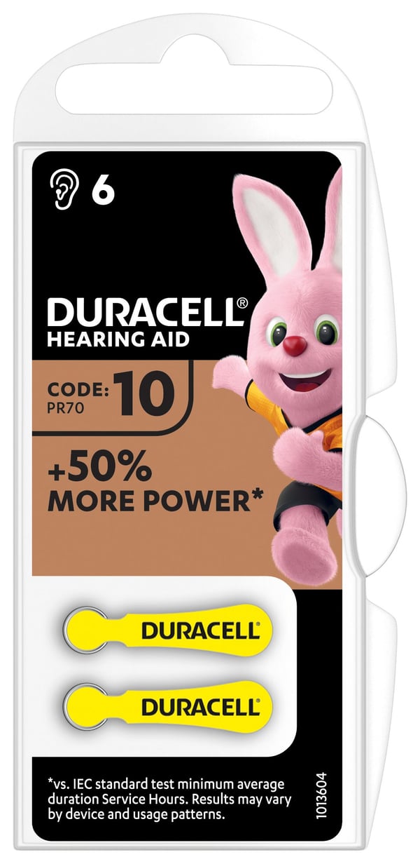Duracell Hearing Aid 10, Single-use battery, Zinc-Air, 1.45 V, 6 pc(s)