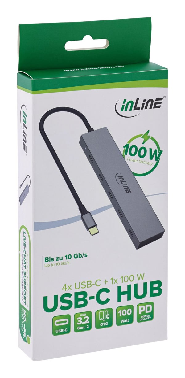 InLine 35392E, USB Typ-C, USB Typ-C, 10000 Mbit/s, Grå, 100 W, 0,15 m
