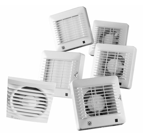 THERMEX Fan EDM 100 T Scandic kiinteällä ajastimella (8 min.). Ilmavirta 95 m³/h, mitat 155x155/ø98 mm.