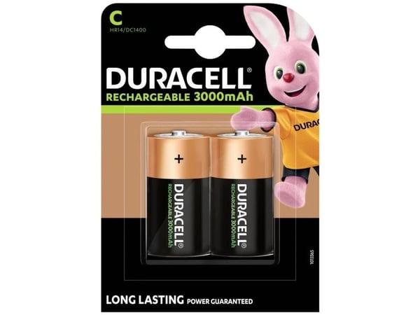 Batteri Duracell uppladdningsbart C 3000mAh 2 st/förpackning
