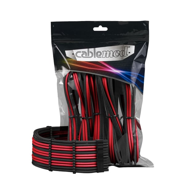 CableMod PRO Series ModMesh - Förlängningssladdsats - formpressad - svart, röd