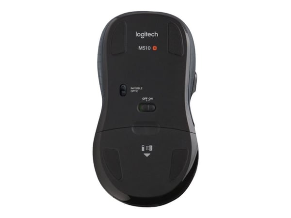 Logitech M510 - Mus - høyrehendt - laser - 5 knapper - trådløs - 2.4 GHz - USB trådløs mottaker - svart