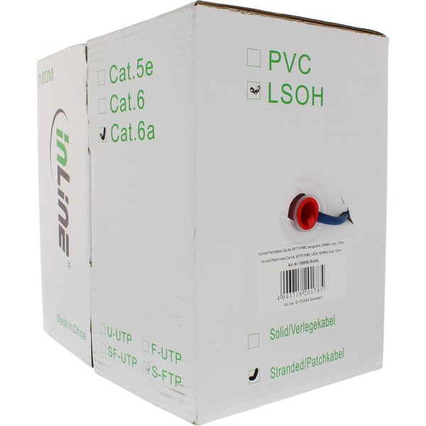 InLine 76899B, 100 m, Cat6a, S/FTP (S-STP), RJ-45, RJ-45, Blå