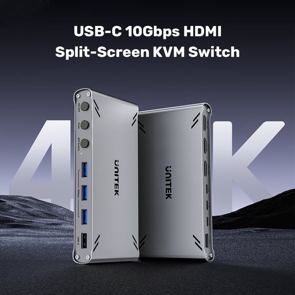UNITEK D1118AGY01-EU KVM-kytkin USB-C 10Gbps HDMI ja tiedostonsiirto
