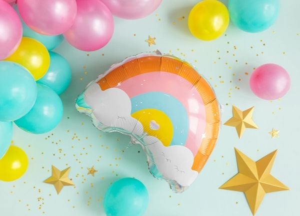 PartyDeco Rainbow, Lekeballong, Assorterte farger, Regnbue (form), 550 mm, 400 mm, 50 stykker