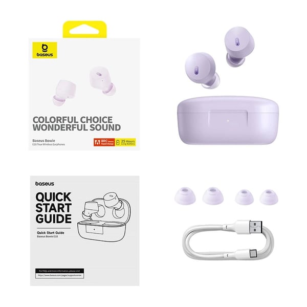 Baseus Bowie E18, True Wireless Stereo (TWS), Puhelut/Musiikki, Kuulokkeet, Purppura