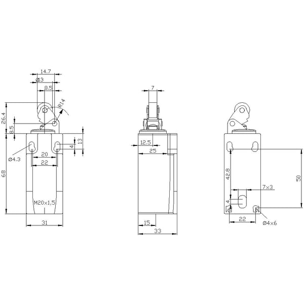 Siemens 3SE52320KE10 3SE5232-0KE10 Stoppströmbrytare 6 A Rullarm, metallstång, plastrulle IP65 1 st