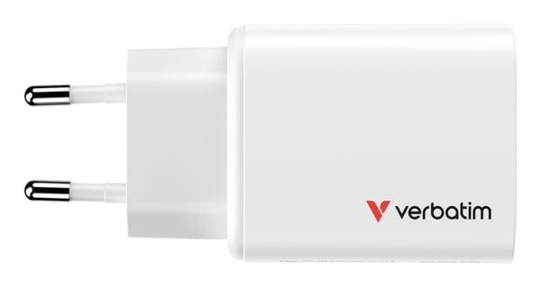 Verbatim Essentials - Strømadapter - GaN - 65 watt - 3 A - Power Delivery 3.0 + PPS, QC 3.0 - 3 utgangskontakter (USB-C, USB) - hvit - Europa
