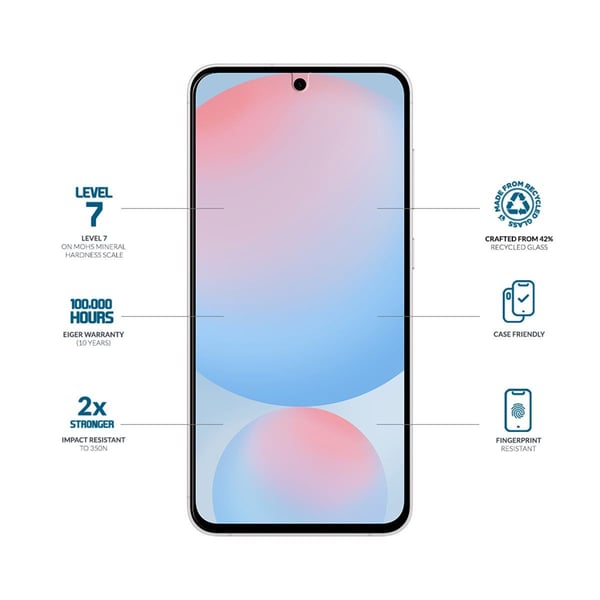 EIGER EGSP01018, Samsung, Galaxy S25 / S24, Fallsikker, Ripebestandig, Støvresistent, Sjokkresistent, Gjennomsiktig, 1 stykker