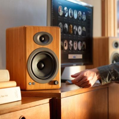 Audioengine A5+ - Høyttalere - bokhylle - trådløs - Bluetooth - 50 watt - toveis - solid naturlig bambus