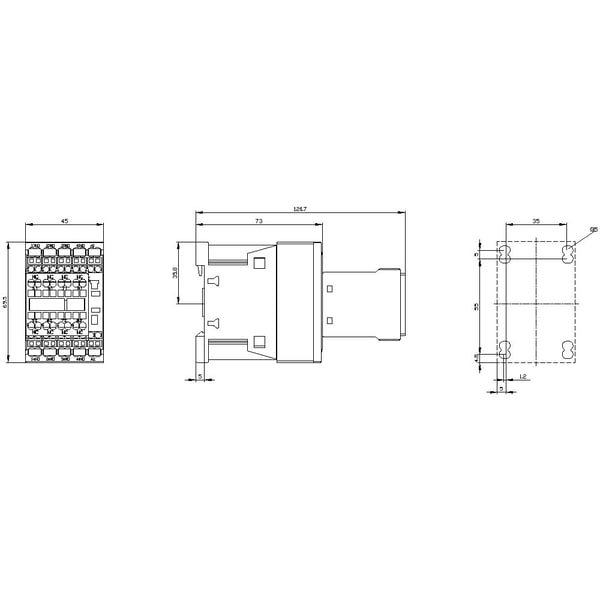 Siemens 3RH2244-2AK60 apukytkin 1 kpl, 50 mm, 73,5 mm, 124,5 mm, 320 g