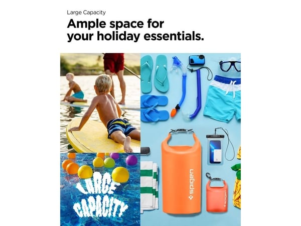 Spigen AquaShield WaterProof Dry Bag + A630, Backpacking, Strandaktiviteter, Camping, Canoeing, Kayaking, Vannsportsaktiviteter, Universell, Oransj...