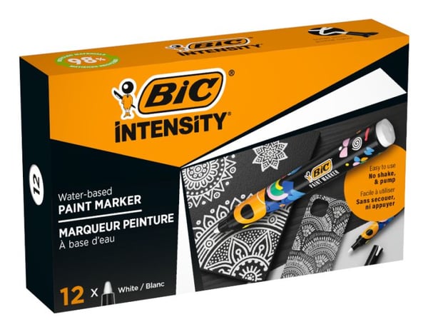 BIC Intensity, 12 stykker, Hvit, Projektil spiss, Flerfarget, Rund, Medium