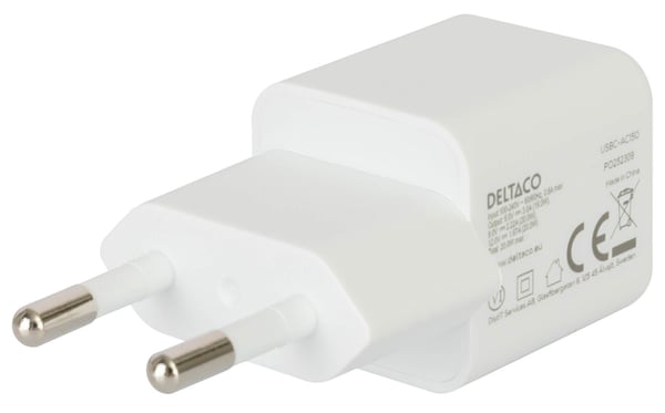 Deltaco USB-C mini-lader sieniinis ikroviklis 1x USB-C, PD 20 W, hvit / USBC-AC150