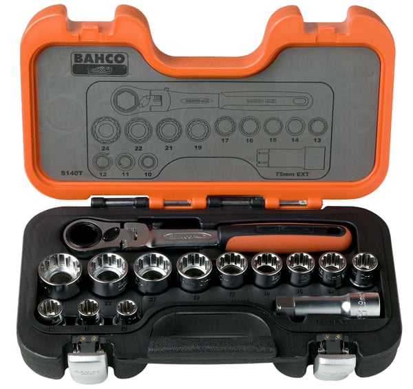 Bahco S140T läpihylsysarja 1/2" 14 osaa 10–24 mm