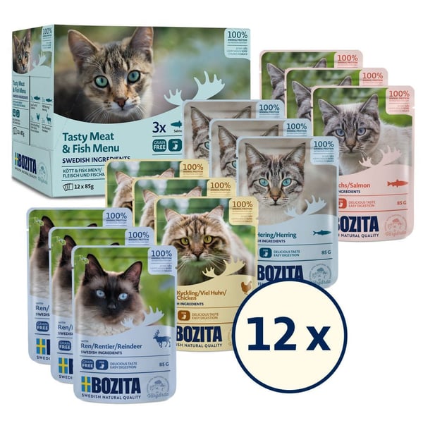 Bozita 9107574, Voksen, Alle hunderaser, Kylling, Hjort, Sild, Laks, 85 g, Kornfritt