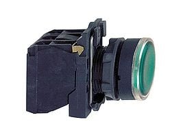 SCHNEIDER ELECTRIC Lampunpaine, jossa on LED ja tasainen painepinta jousipalautuksella, vihreä väri 24VAC/DC-syöttö 1xNO+1xNC