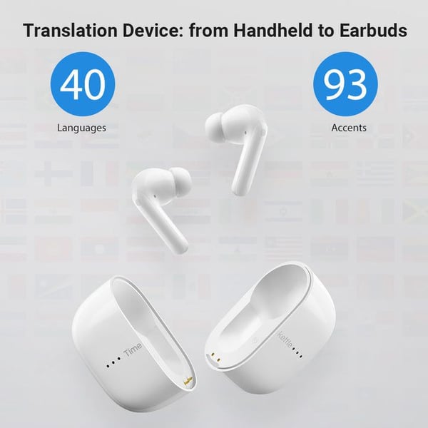 Timekettle M3 Translator, Trådløs, Samtaler/musikk, 178 g, Hodesett, Hvit