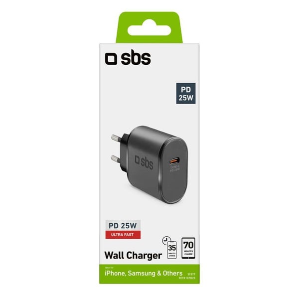 SBS - Strømadapter - 25 watt - 3 A - PD (USB-C) - svart