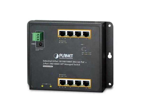 PLANET WGS-4215-8P2S - Switch - Styrt - 8 x 10/100/1000 (PoE+) + 2 x SFP - veggmonterbar, DIN-skinnemonterbar - PoE+ (200 W) - DC-strøm