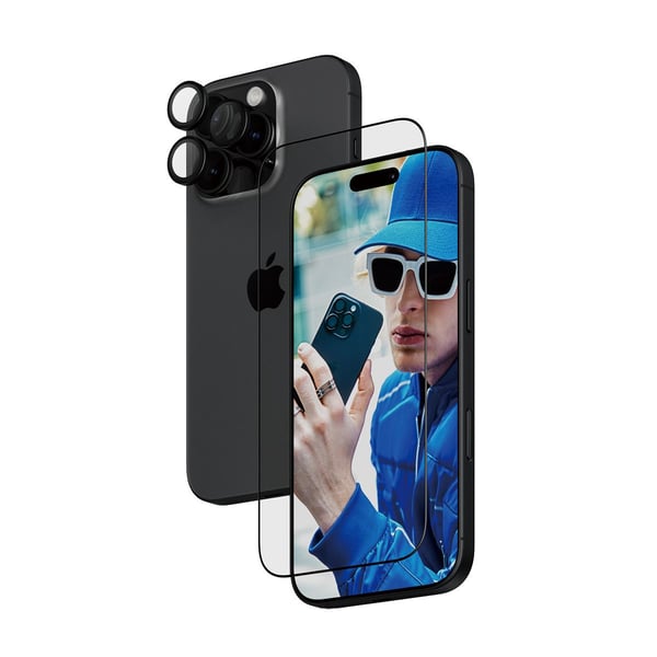 PanzerGlass - 2-i-1 Skydd - skyddsset för skärm / linse för mobiltelefon - glas - ramfärg svart - för Apple iPhone 16 Pro