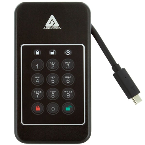 Apricorn Aegis NVX - SSD - kryptert - 2 TB - ekstern (bærbar) - NVMe - USB 3.2 Gen 2 (USB-C kontakt) - 256-bit AES-XTS - TAA-samsvar