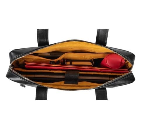 Exacompta Exative laptopveske i skinn (lomme for laptop opptil 14" 35x25x2,5 cm) veskestørrelse 39x29x5 cm - svart kuskinn
