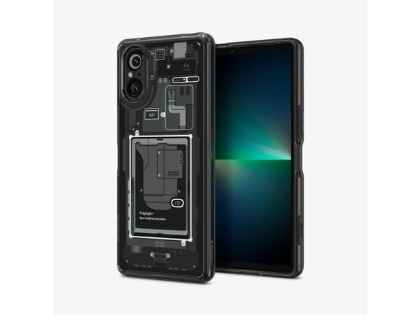 Spigen Ultra Hybrid kotelo Sony Xperia 5 V:lle - tummanharmaa (Zero One design)