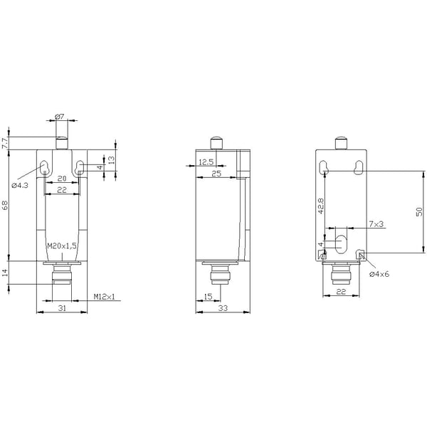 Siemens 3SE52340BC051AC4 3SE5234-0BC05-1AC4 Asentokytkin 4 A, kupukärki, teflonkärki, IP65, 1 kpl, muovi, IP65, 43 mm, 49 mm, 127 mm, 76 g
