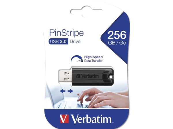 Verbatim PinStripe - USB-flashstasjon - 256 GB - USB 3.2 Gen 1 - svart