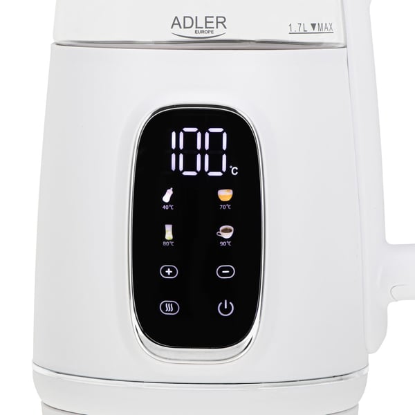Adler AD 1305WS vattenkokare 2200 W 1,7 l temperaturkontroll, vit/silver