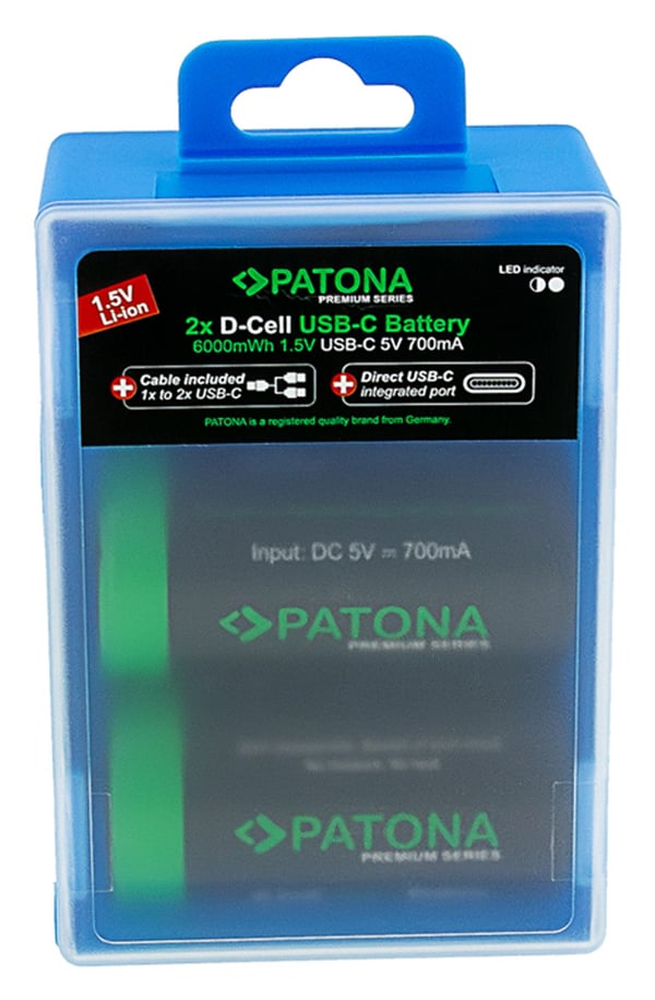 PATONA LR20 Mono D, Oppladbart batteri, LR20, Lithium, 2 stykker, 700 mAh, 61,3 mm