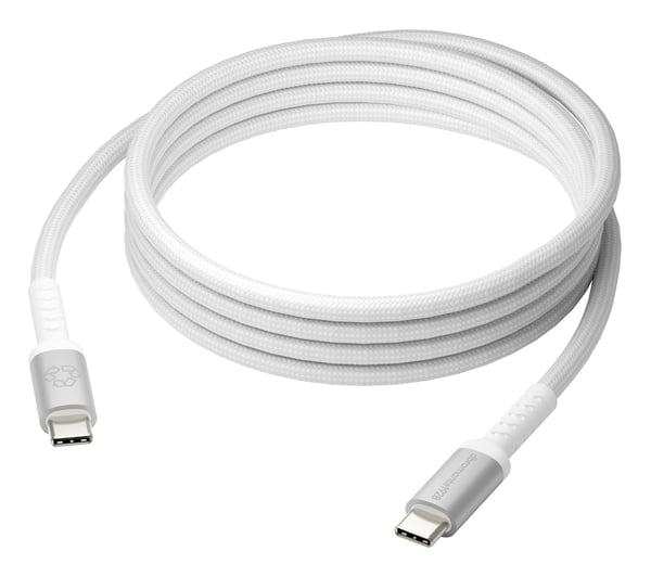 dbramante1928 re-charge it - USB-kabel - USB-C (hann) til USB-C (hann) - 2 m - flettet, USB Power Delivery (240 W), 100 % resirkulert plast - hvit