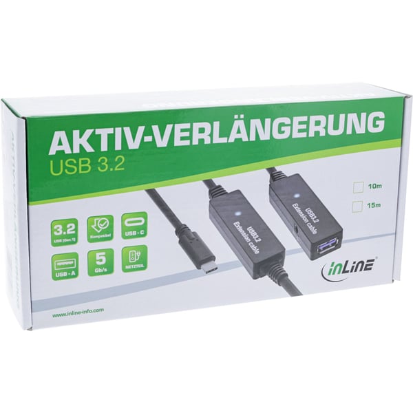 InLine 35655D, 10 m, USB C, USB A, USB 3.2 Gen 1 (3.1 Gen 1), 5 Gbit/s, Svart
