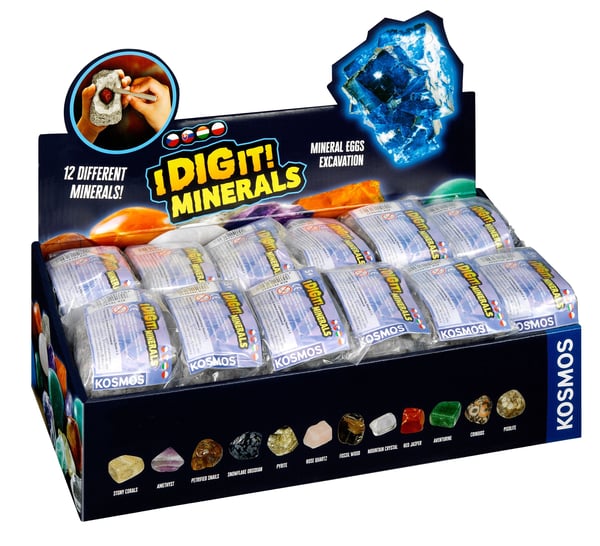 Kosmos I Dig It! Minerals & Fossils - Mini Excavation - Display (24 minis), 5 år, Mineral, Svart