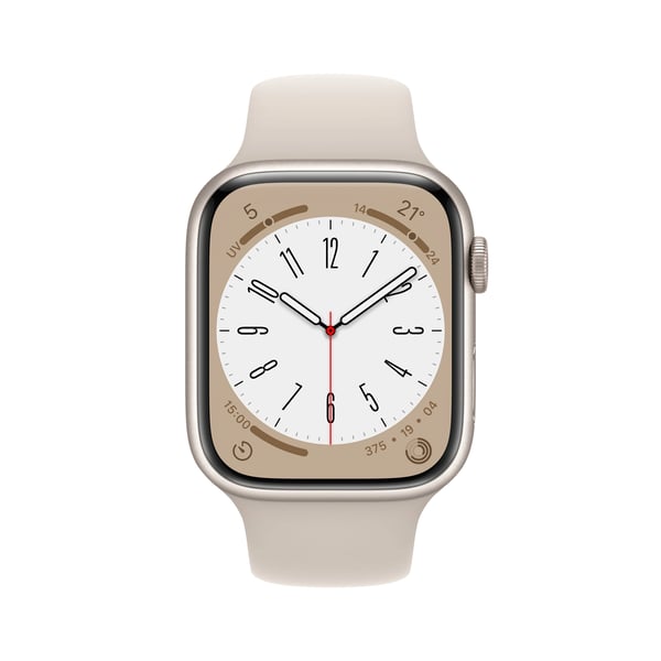 Apple Watch Series 8 (GPS) - 45 mm - stjernelysaluminium - smartklokke med sportsbånd - fluorelastomer - stjernelys - båndbredde: Regular - 32 GB -...