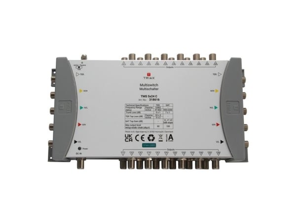 Triax TMS 5×24 C, 5 lähtöä, 24 tuloa, 950 - 2200 MHz, 5 - 862 MHz, 1.0, 2.0, RED