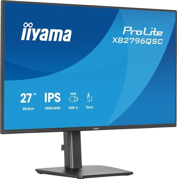 iiyama ProLite XB2796QSC-B1 - LED-skjerm - 27" - 2560 x 1440 QHD @ 75 Hz - IPS - 350 cd/m² - 1000:1 - 4 ms - HDMI, USB-C - høyttalere - svart, matt