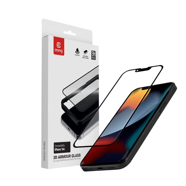 Crong 3D Armour Glass, Apple, iPhone 16e / iPhone 14 / iPhone 13 / iPhone 13 Pro, Reptålig, Splitterskyddad, 1 styck