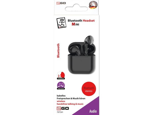 2GO TWS Mini, Trådløs, Calls/Music, Hodesett, Sort