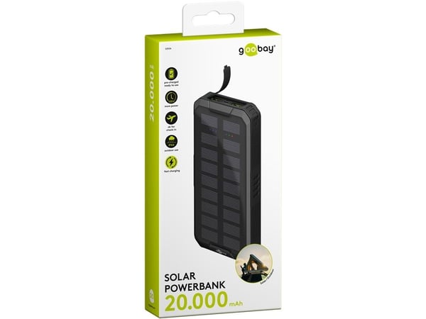 Goobay 53934 varavirtalähde 20000 mAh 18 W aurinkokennolla USB-C PD, musta