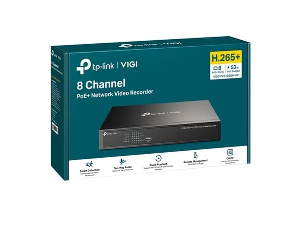 TP-Link VIGI NVR1008H-8P, 8 kanaler, 3840 x 2160 piksler, 8 kanaler, 720p, 1080p, 1920 x 1080, 1680 x 1050, 1440 x 900, 1280 x 1024, 102 4x 768, 12...