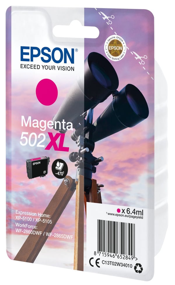 Epson Singlepack Magenta 502XL Ink, High (L) Yield, Magenta, Väriainepohjainen muste, 6,4 ml, 1 kpl, Kertapakkaus