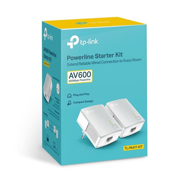 TP-Link TL-PA411KIT AV500 Nano Powerline Adapter Starter Kit - PowerLine adaptersats HomePlug AV (HPAV) - vägginsticksbar (paket om 2)
