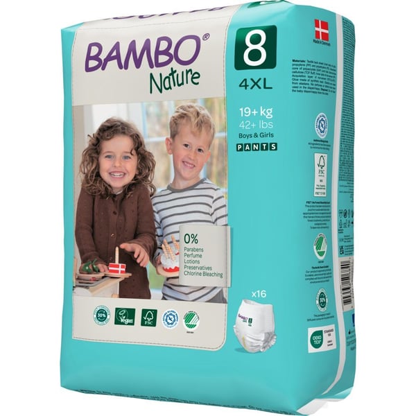 Babyblöja, byxblöja, miljömärkt, Bambo Nature Pants, 8, 19+ kg - (5 förpackningar x 16 st.)
