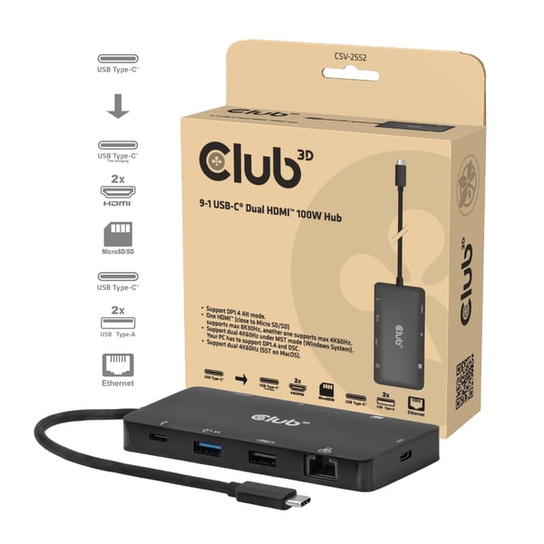 Club 3D - Dokkingstasjon - for skrivebord, bærbar - USB-C - HDMI - 1GbE