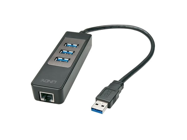 Lindy 43176, USB 3.2 Gen 1 (3.1 Gen 1) Type-A, RJ-45, USB 3.2 Gen 1 (3.1 Gen 1) Type-A, 5000 Mbit/s, Svart, Plast, 0,29 m