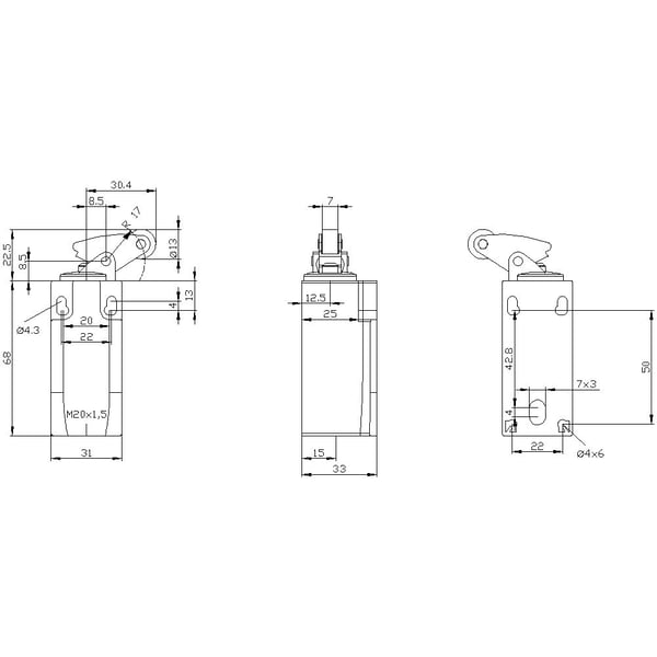 Siemens 3SE52320KF10 3SE5232-0KF10 Stoppströmbrytare 6 A Rullarm, metallstång, plastrulle IP65 1 st